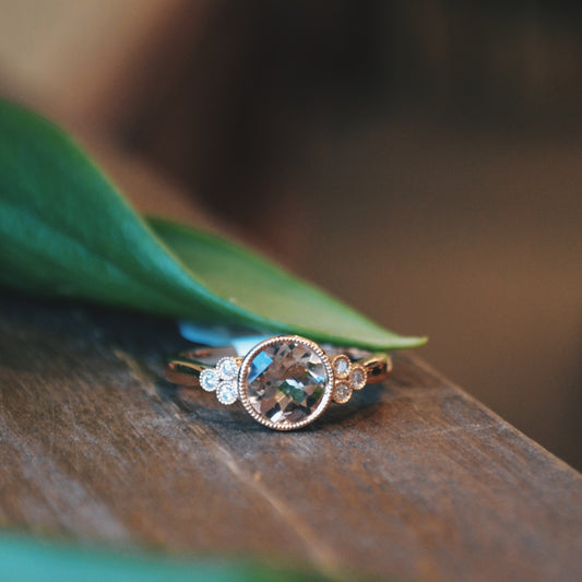 14kR 1ct Morganite .07ct Diamond Ring D5580