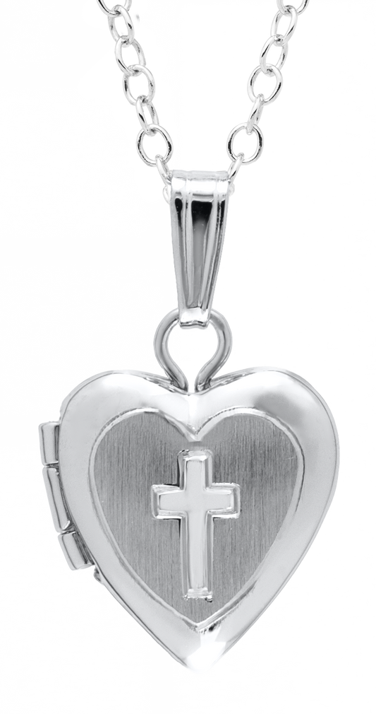 SS Heart Locket w/ Cross M433-13