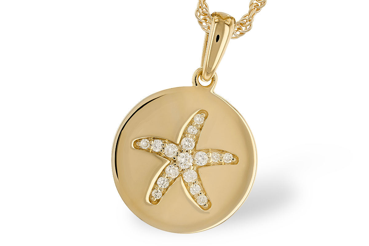 14kY .11ct Diamond Starfish Disc Necklace N8458