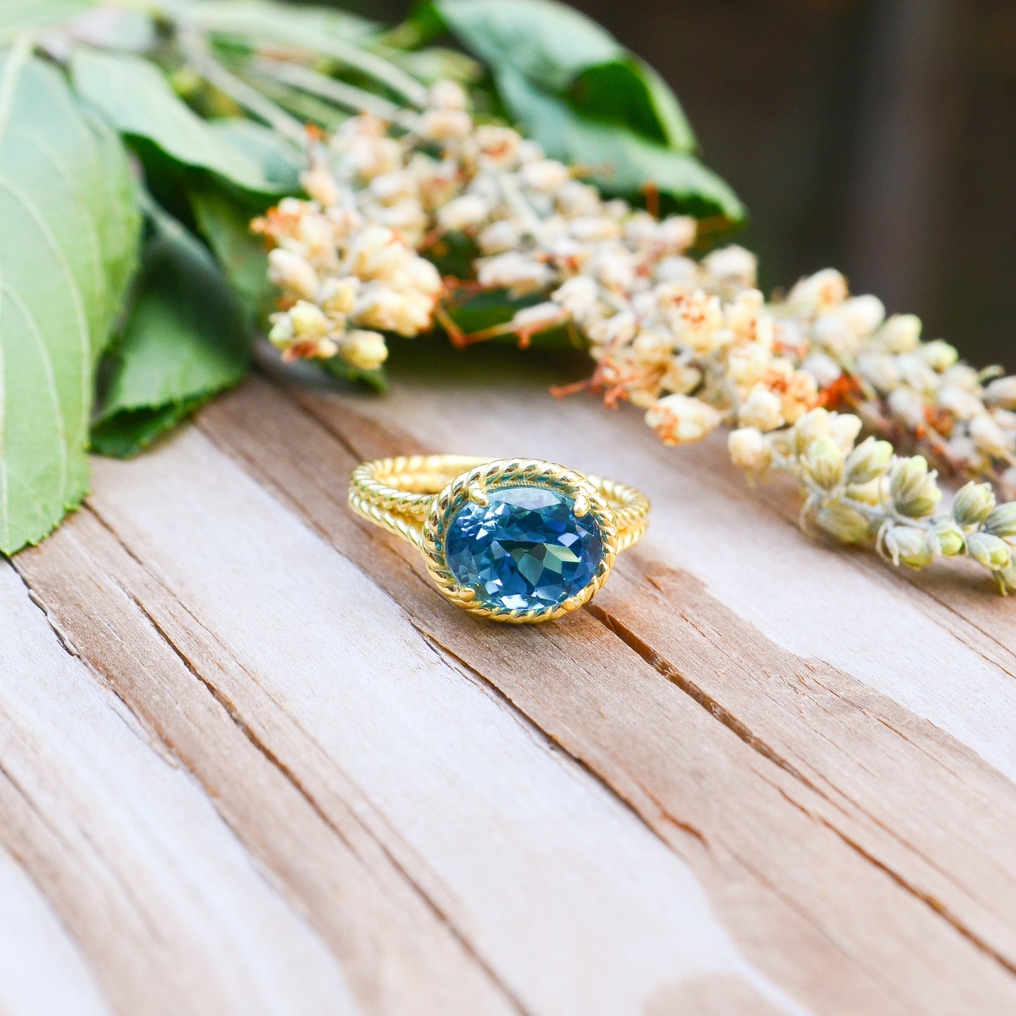 14kY London Blue Topaz Rope Ring RZ4304 - 6.5
