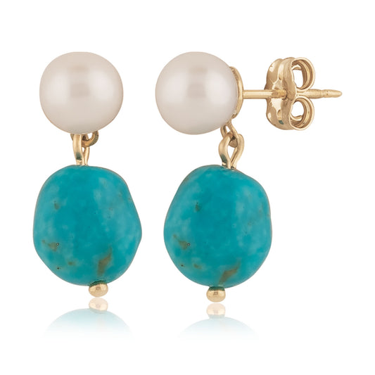 14kY Pearl & Turquoise Earring 01/017FPTQ