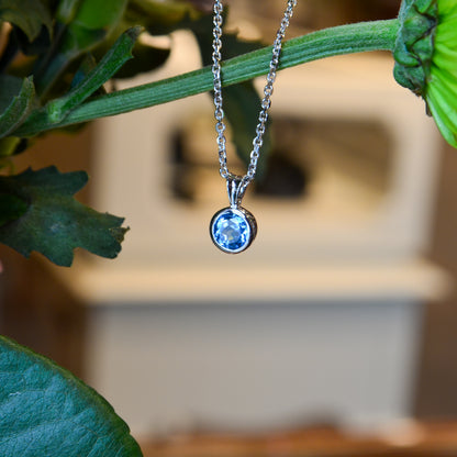 SS 6mm Blue Topaz Bezel Pendant