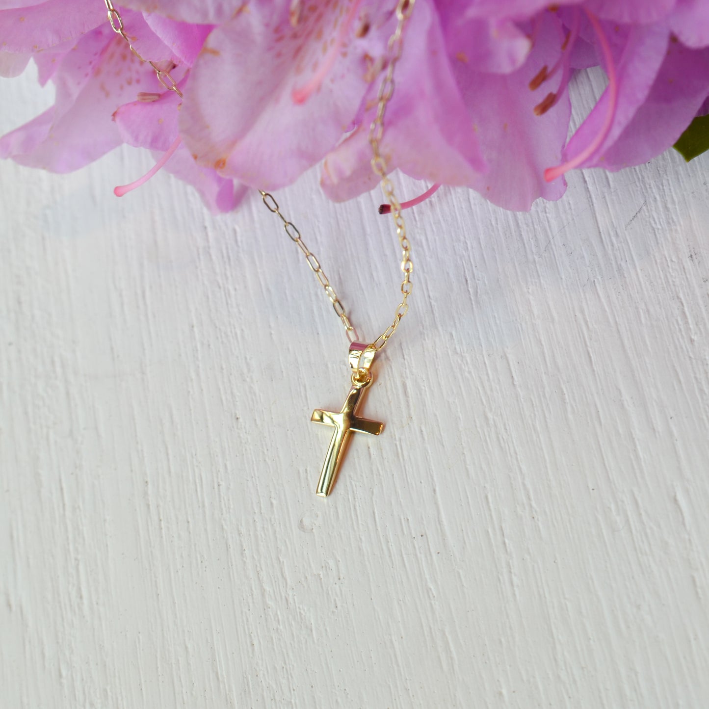 14kY 21x9.7mm Cross Paperclip Necklace R50064 - 18"