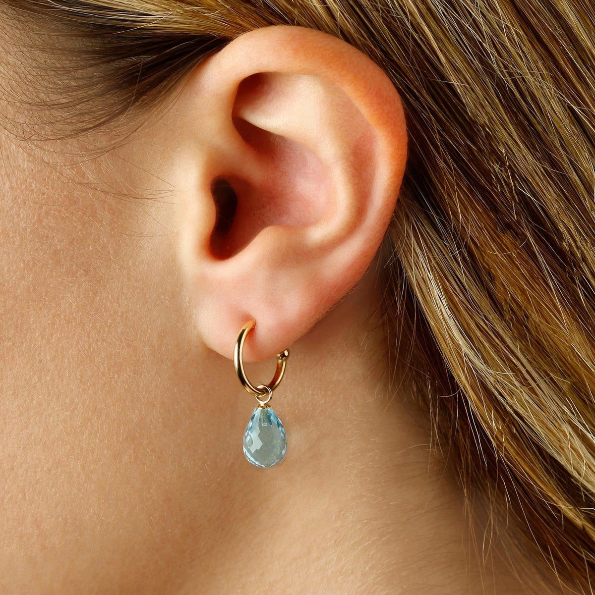 14kY Blue Topaz Drop Hoop 03/606BT-M