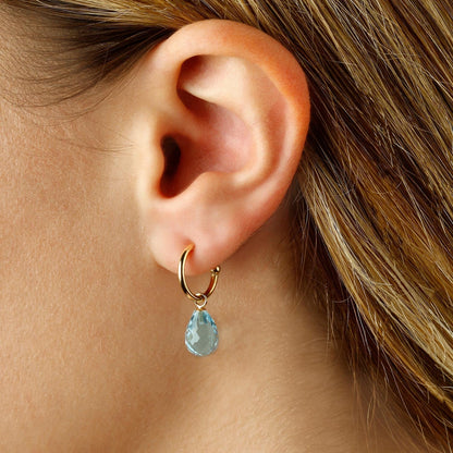 14kY Blue Topaz Drop Hoop 03/606BT-M
