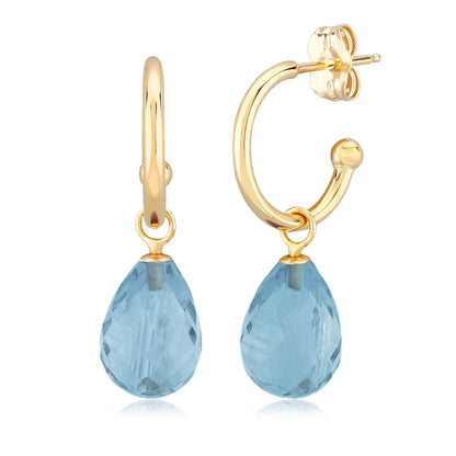 14kY Blue Topaz Drop Hoop 03/606BT-M