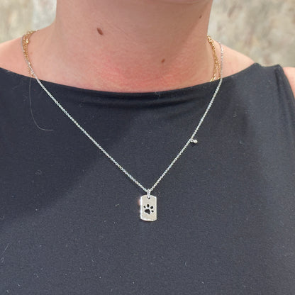 SS Dog Tag Paw Print Necklace NK7923SVJJJ