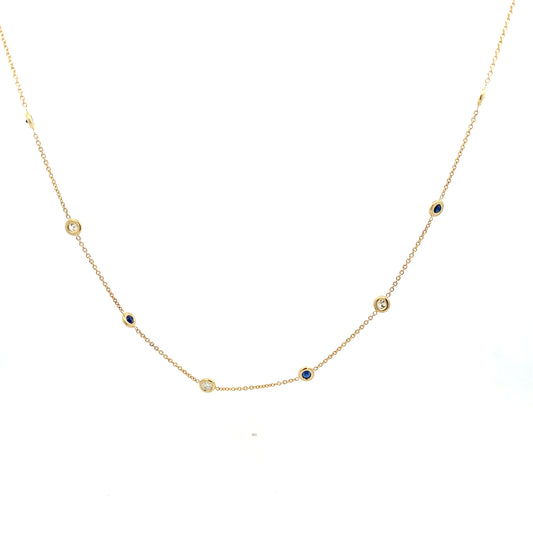 14kY .91cttw Sapphire .71cttw Diamond Station Neck S1657-18"