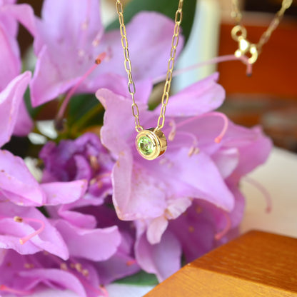 14kY 4mm Peridot Bezel Paperclip Necklace 88688
