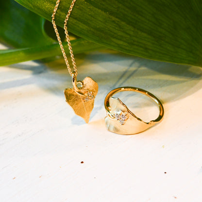 14kY .07cttw Diamond Leaf Necklace NK1852Y45JJ-18