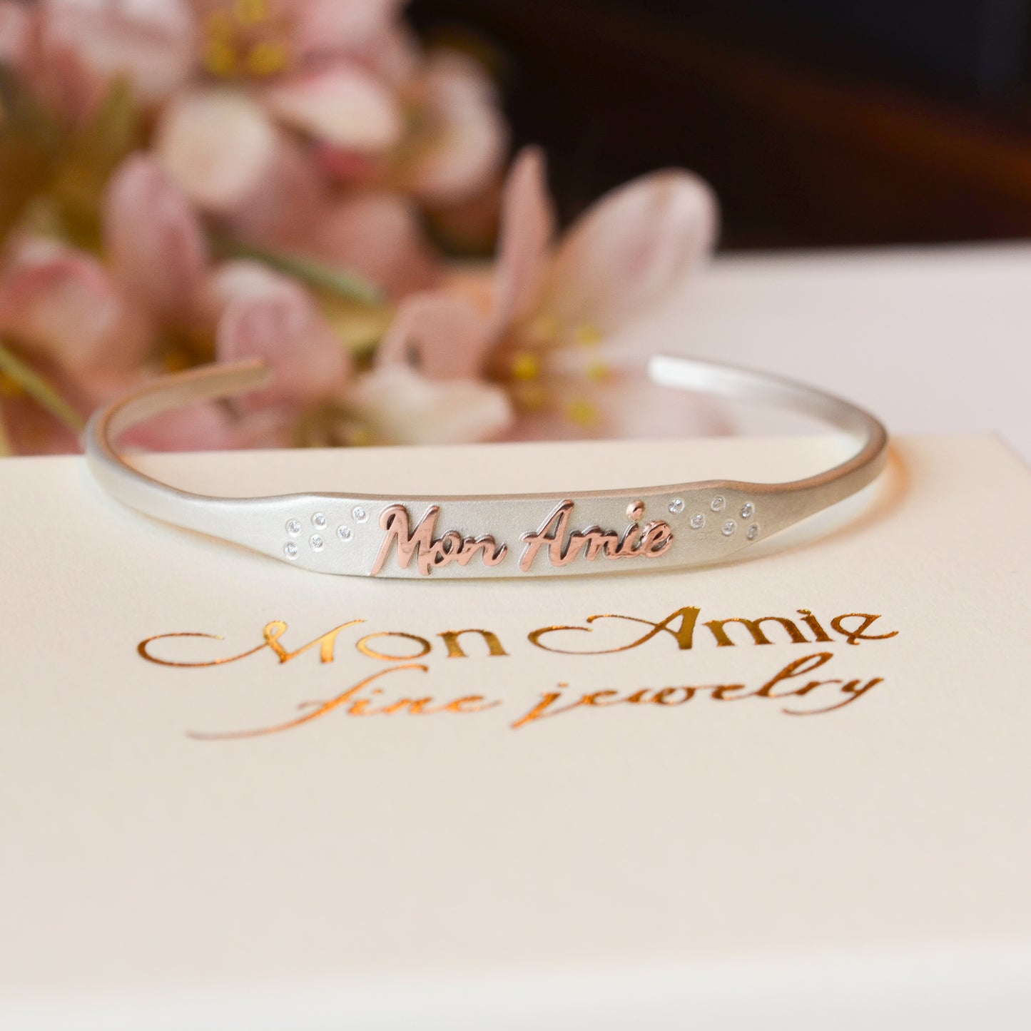 SS/RG "Mon Amie" Diamond ID Cuff Bracelet