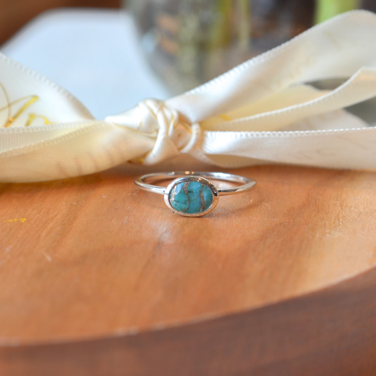 SS Turquoise 6mm Bezel Ring A29 - 28/HTQ14