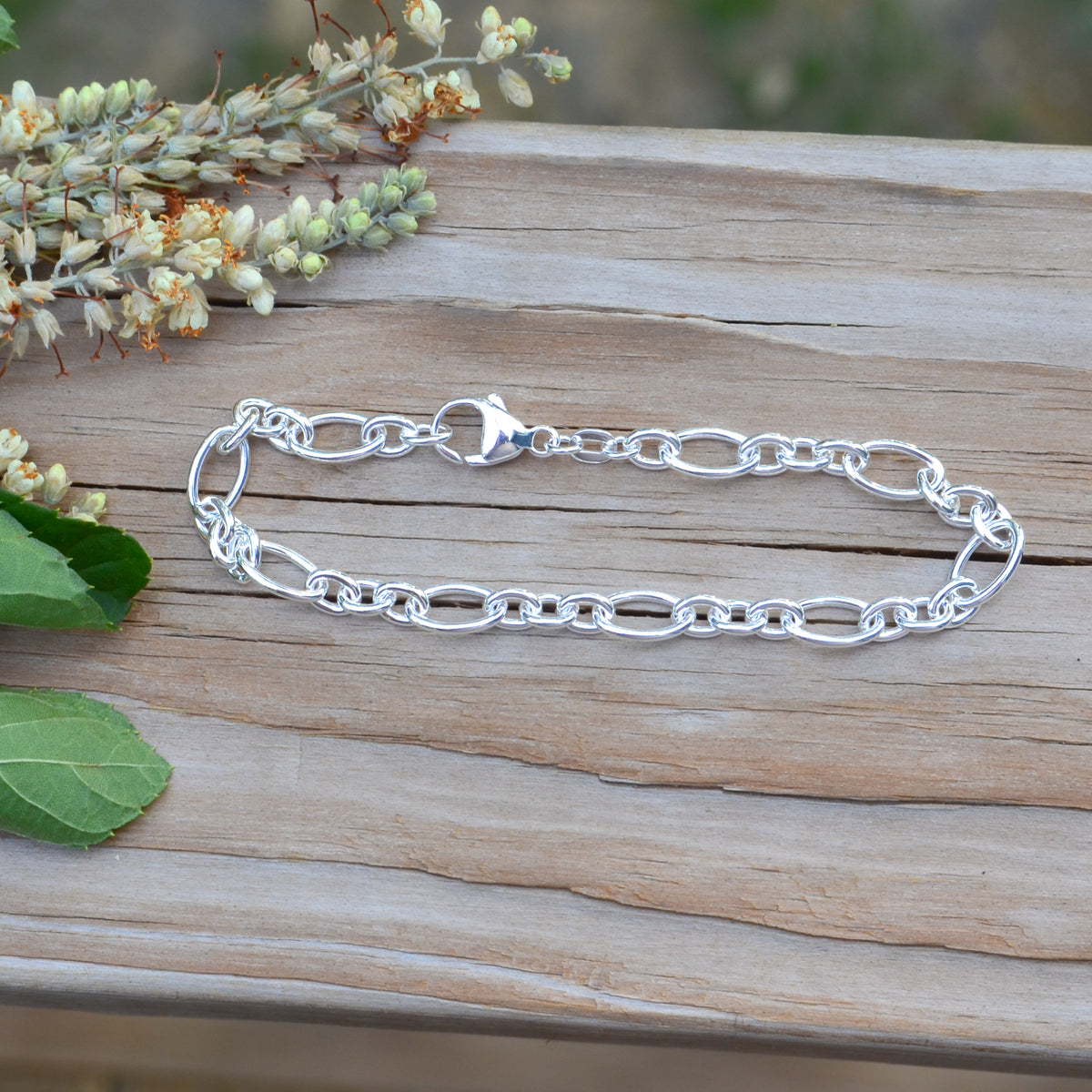 SS Figaro Oval Chain Link Bracelet SB985SC-7"