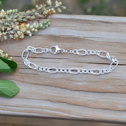 SS Figaro Oval Chain Link Bracelet SB985SC-7"