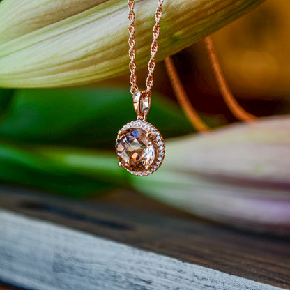 14kR 2.07ct Morganite .11cttw Diamond Necklace N7771