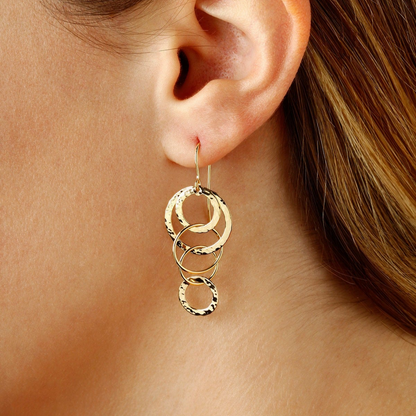14kY Mini Hammered Cascading Circles Earring 11841HAMMINI