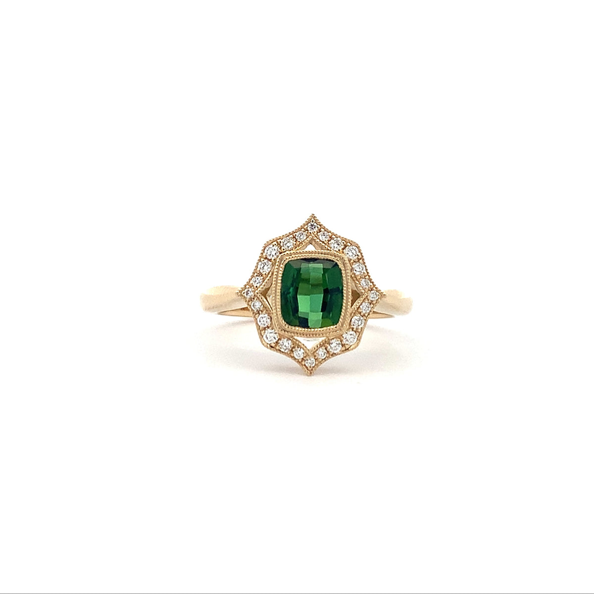 14kY 1.40ct Green Tourmaline .13cttw Diamond Ring MAR28359NGT