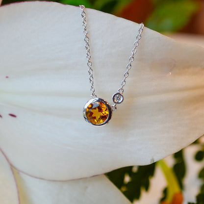 SS .80ct Citrine .02ct Dia Necklace NK5241SV5CT - 17.5