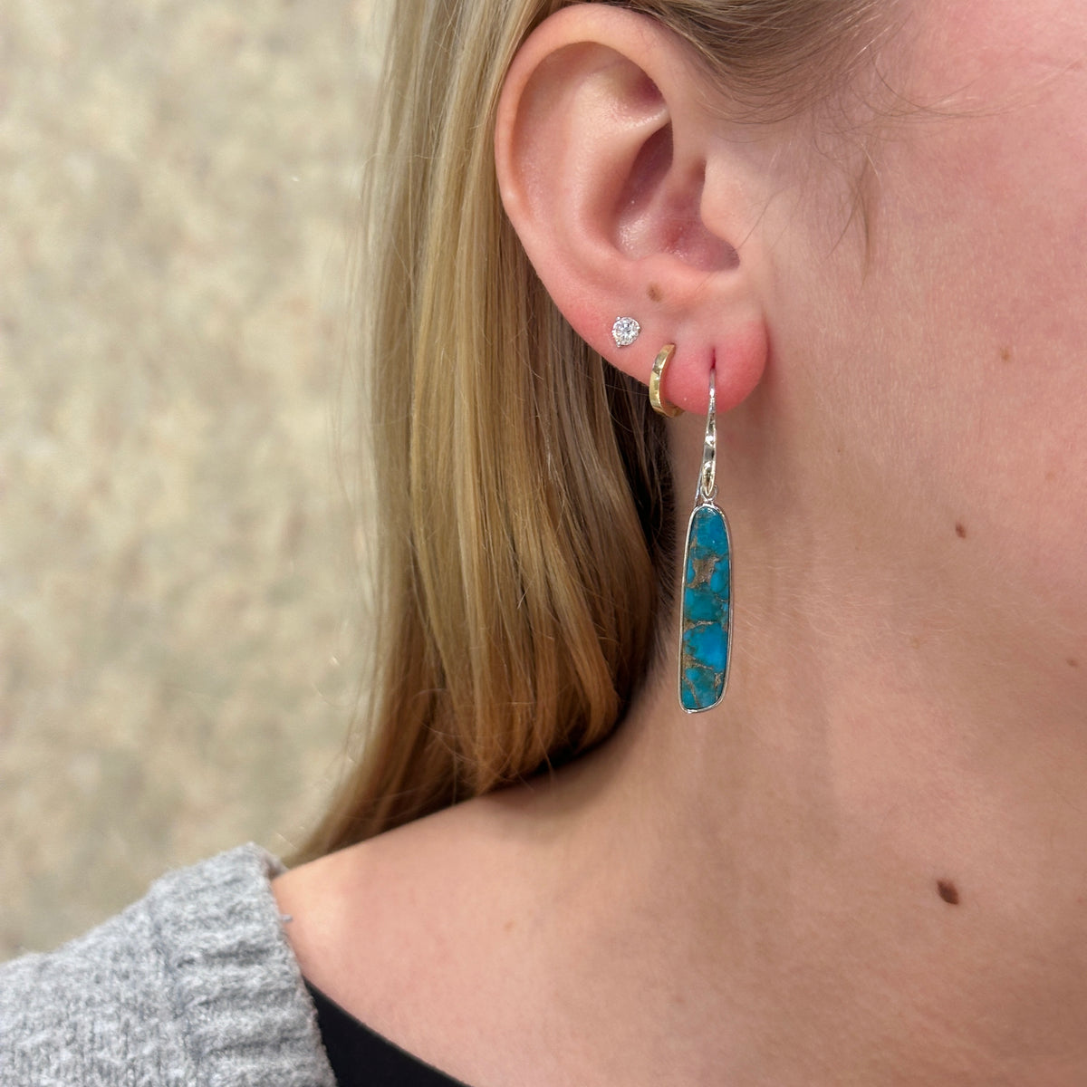 SS Turquoise Atlas Dangle Earring PE29 - 4257/HTQ