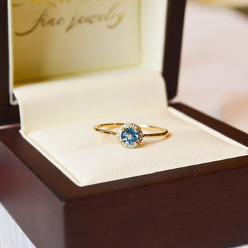 14kY .34ct Blue Topaz .06cttw Diamond Halo Ring LR51264Y45BT - 6.5