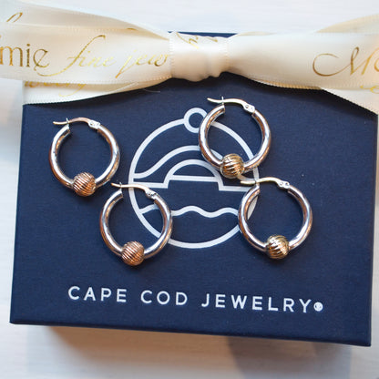 SS/YG 20mm Swirl Bead Hoop ZE5460