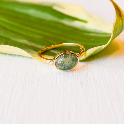 14kY 9x7mm Moss Agate .03ct Dia Ring 72315-7