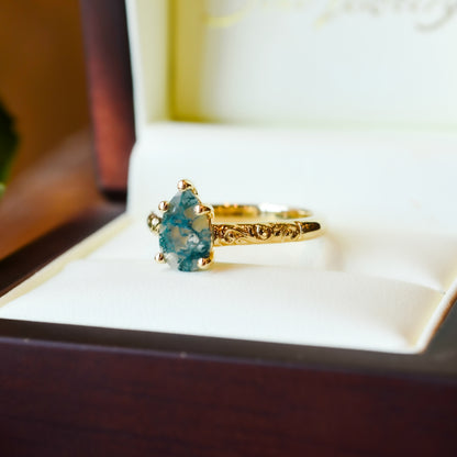 14kY 9x6mm Pear Moss Agate Ring 126333