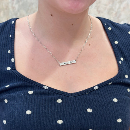 SS Diamond Mama Bear Bar Necklace 18"