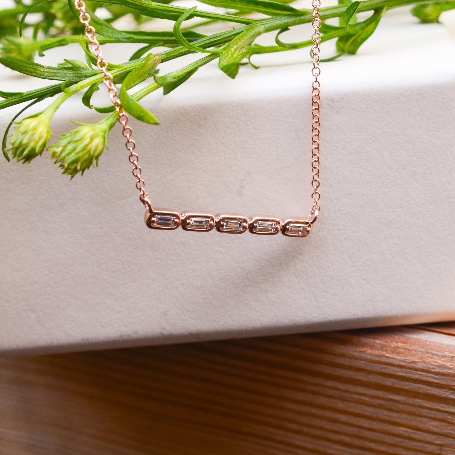 14kR .16cttw Baguette Diamond Bar Necklace SC55028594