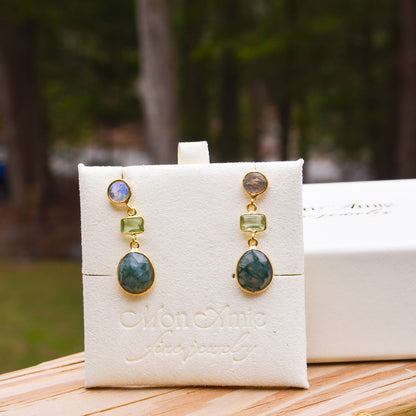 18k Vermeil Moss Agate/Labradorite/Green Amethyst Ear PE129 - 3502/MUO