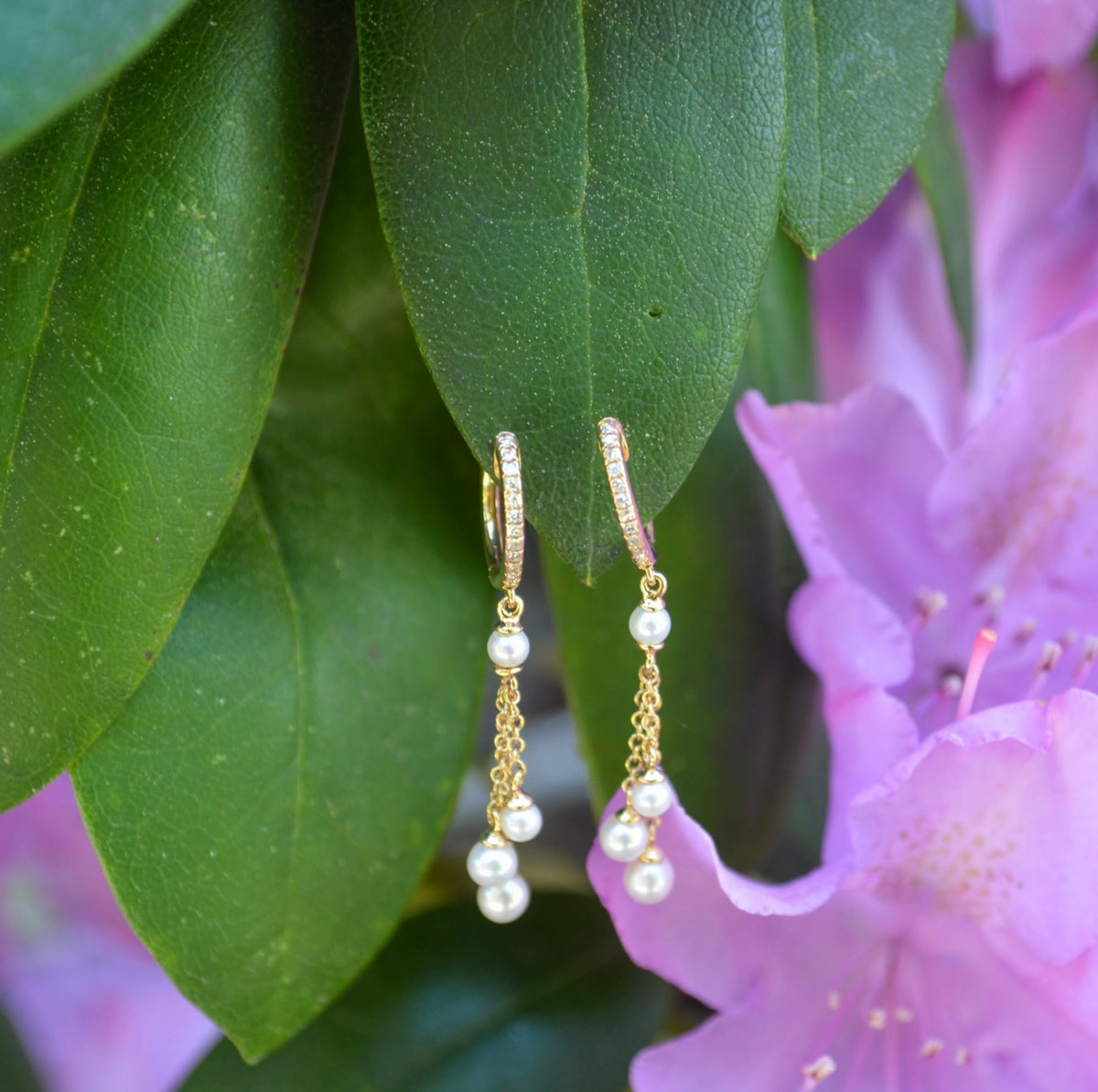 14kY .07cttw Diamond & Pearl Chain Dangle SC55025693