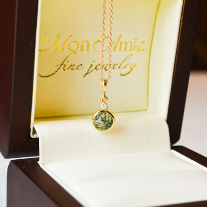 14kY Moss Agate & 0.03ct Dia Necklace 87438