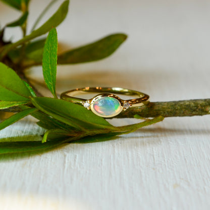 14kY 6x4mm Ethiopian Opal & .03ct Dia Ring 72315-6.75