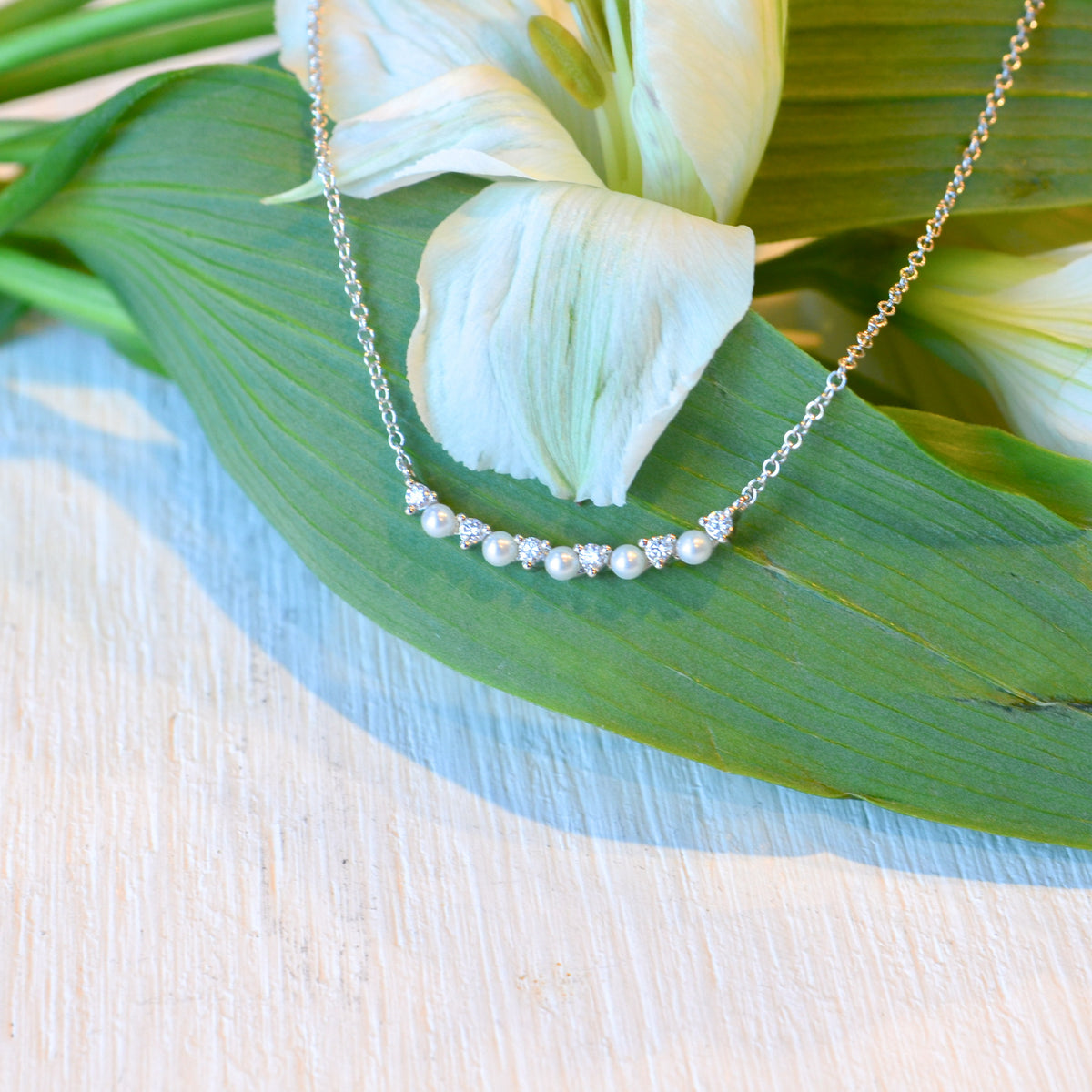 14kW Pearl & .12cttw Diamond Bar Necklace SC55023345