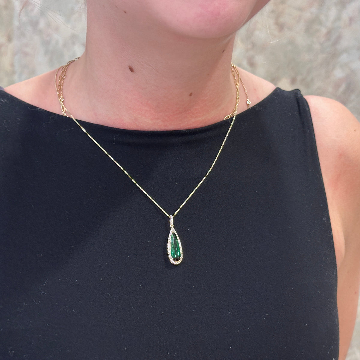 14kY 3.21ct Green Tourmaline .28cttw Diamond Pendant