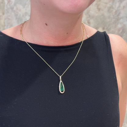 14kY 3.21ct Green Tourmaline .28cttw Diamond Pendant