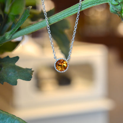 SS 6mm Citrine Beaded Bezel Necklace