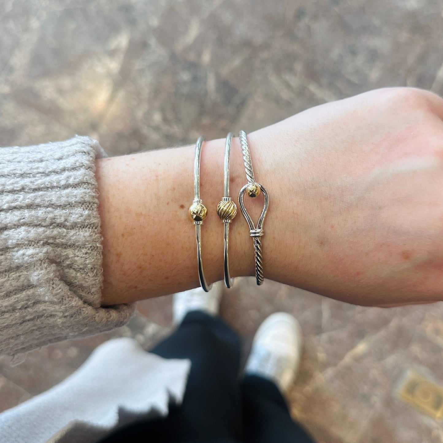 SS/YG Swirl Bead Bracelet ZB5460-70