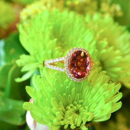 18kR 3.22cttw Pink Tourmaline .45cttw Diamond Ring - 6.75