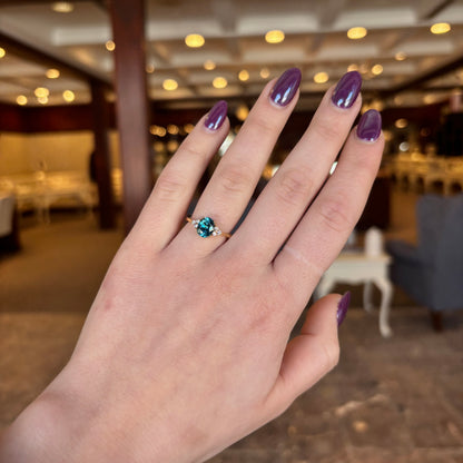 18kY 2.17ct Blue Zircon & .15cttw Diamond Ring
