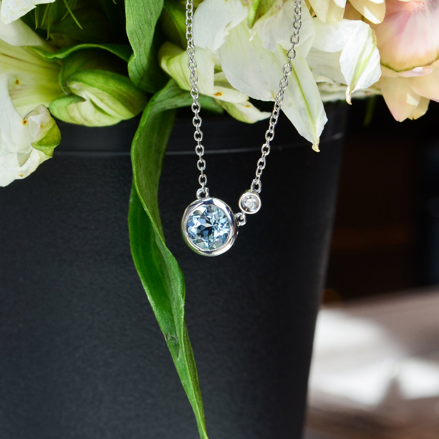 SS .61ct Aquamarine .02ct Dia Necklace NK5241SV5AQ-17.5