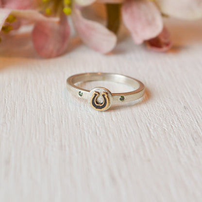 SS/YG Green Diamond Horseshoe Ring - 6.5