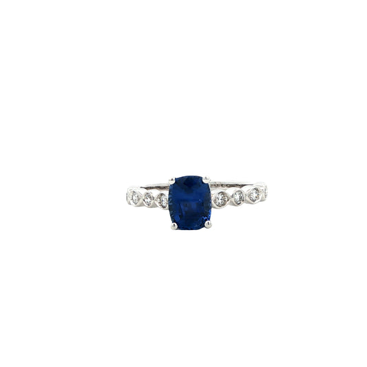14kW 1.59ct Antique Cush Sapphire .25cttw Diamond Ring CR19800