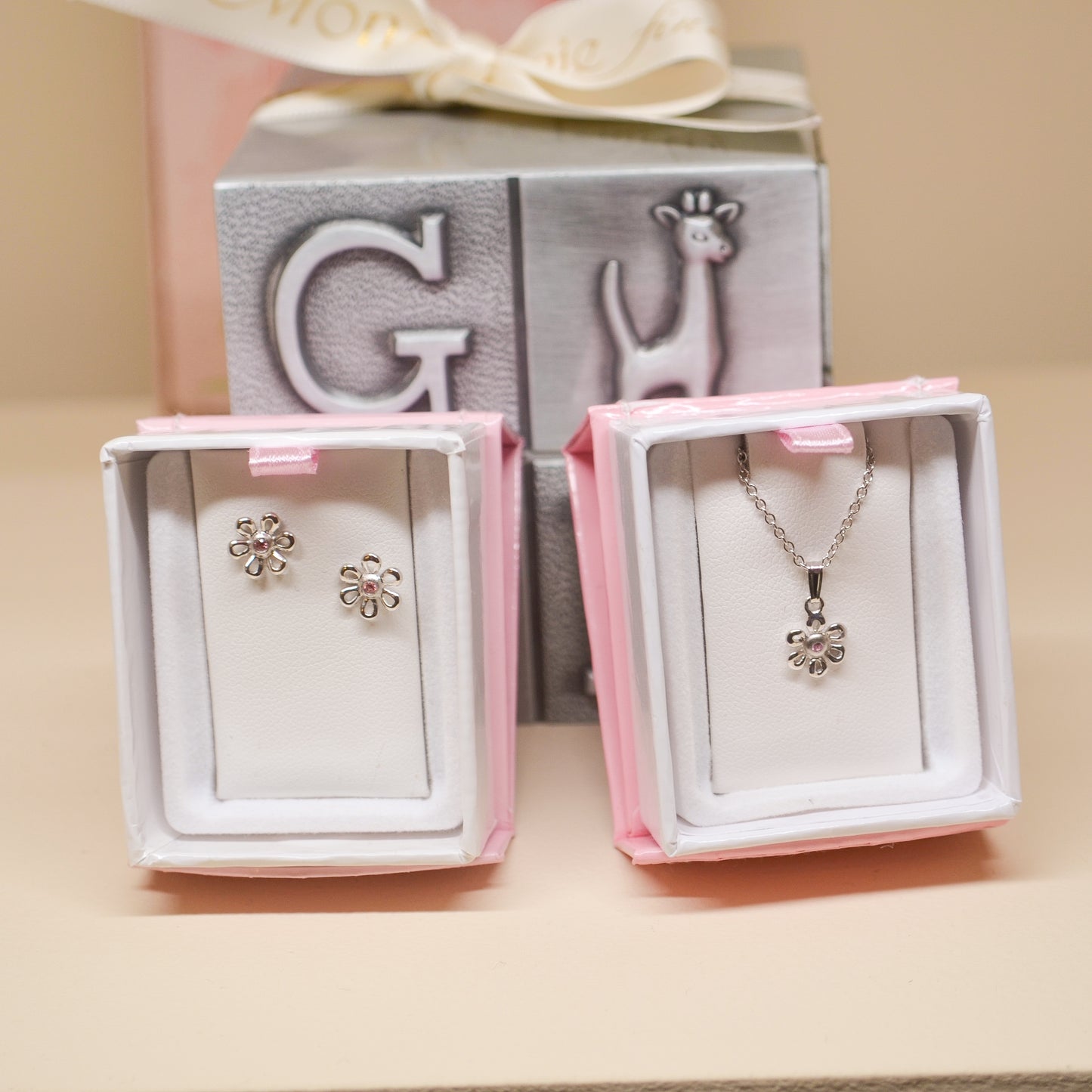 SS Daisy w/Pink Sapphire Necklace P225