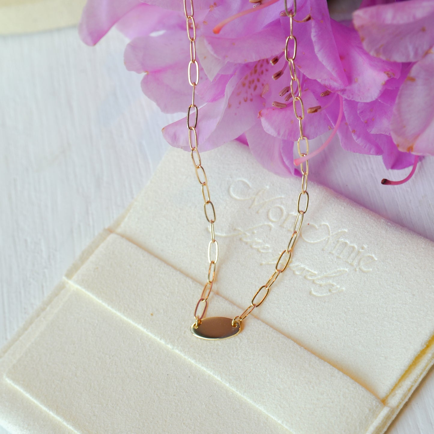 14kY Oval Disc Paperclip Necklace 88933 - 18"