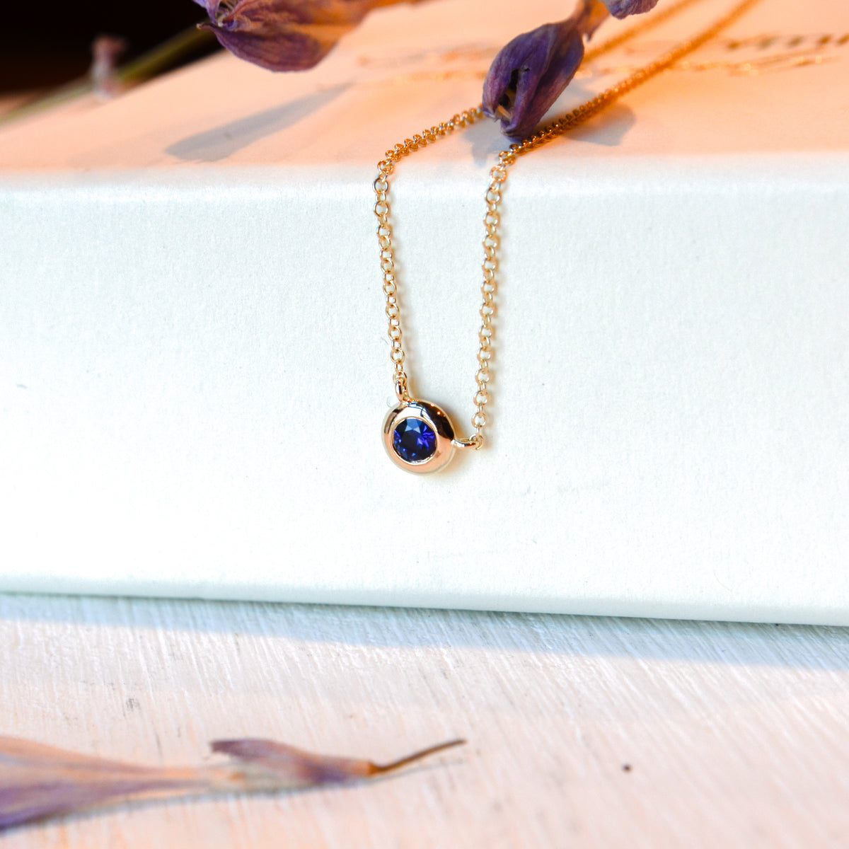 14kY .20ct Sapphire Bezel Necklace SC55026490V2