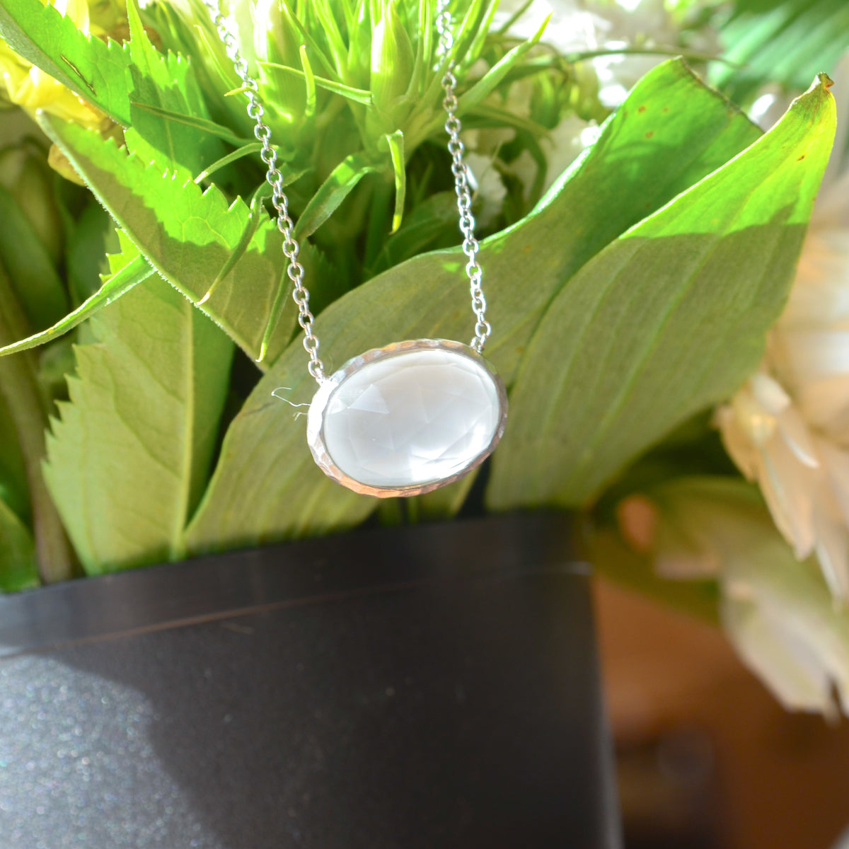 SS 6.20ct Rock Crystal & White Agate Necklace NK4646SVJXW