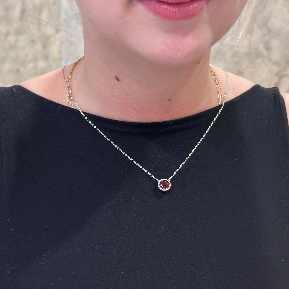 SS 2.11ct Garnet Beaded Bezel Necklace NK4277SVJGN-17