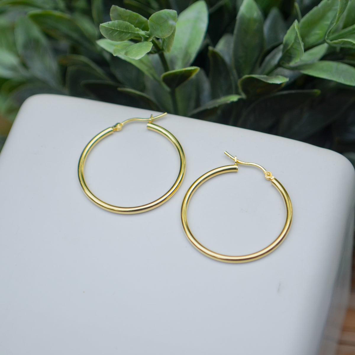 14kY 2x30mm Round Hoop LE188