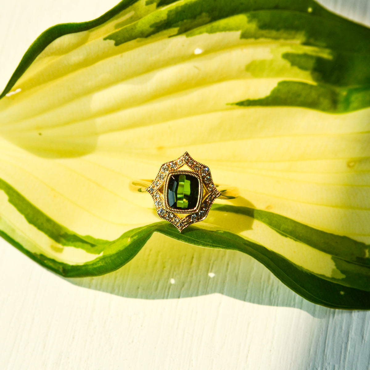 14kY 1.40ct Green Tourmaline .13cttw Diamond Ring MAR28359NGT
